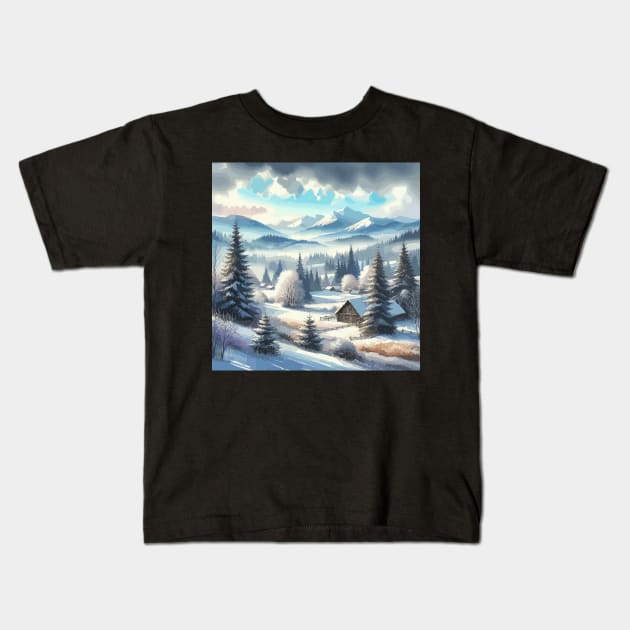 Winter Village Winter Landscape Kids T-Shirt by Siha Arts